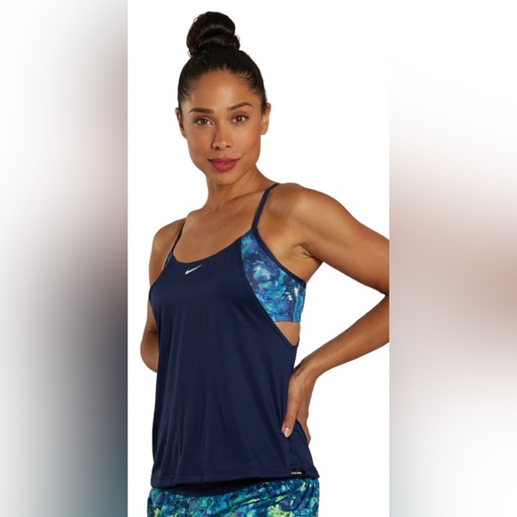 NEW Nike Women’s Earth Dye Layered Tankini Swim Top in Midnight Navy Size Small - Picture 4 of 16
